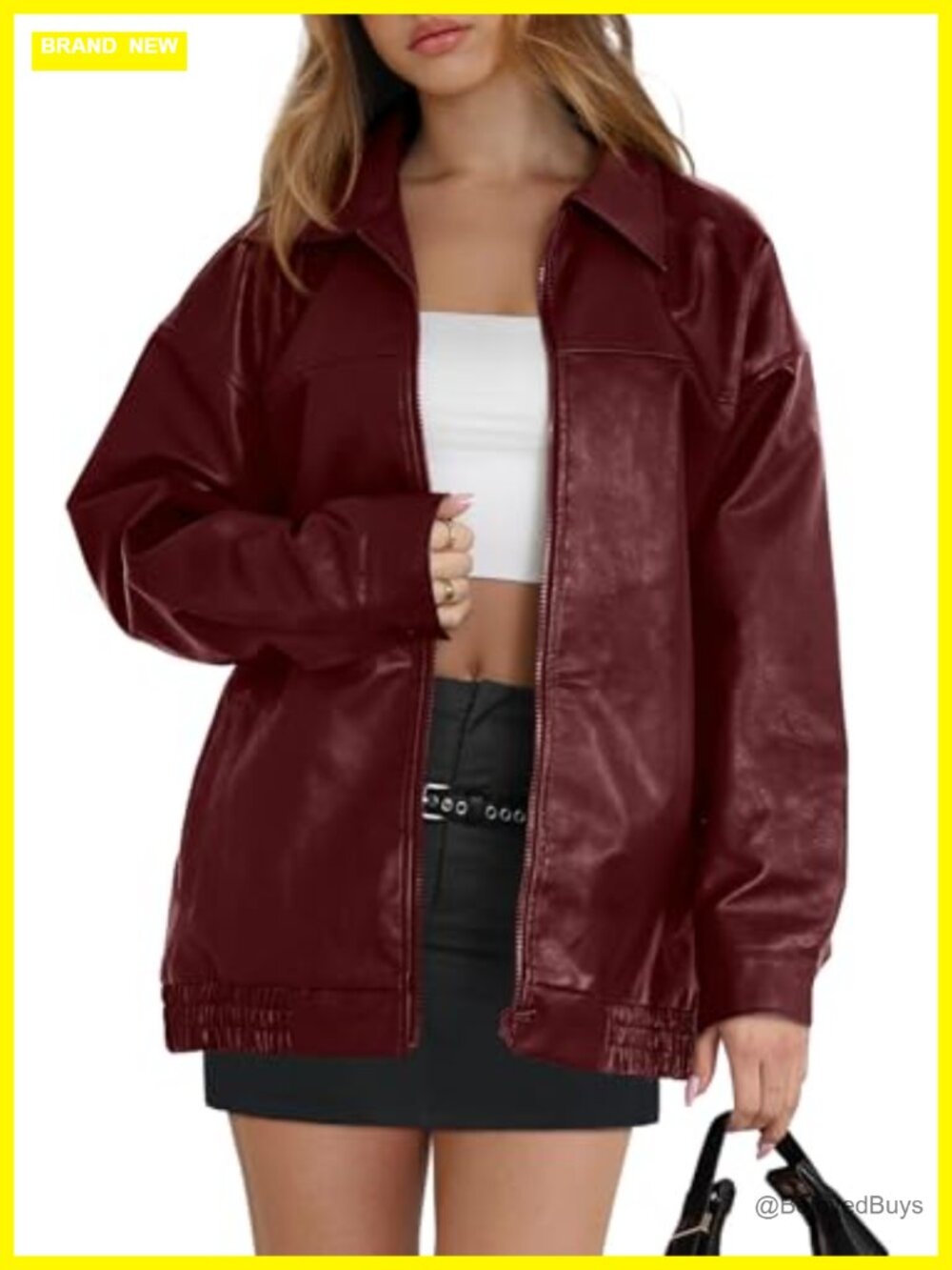 Faux Leather Oversized Moto Jacket Long Sleeve Zip Up Fall Winter Coat